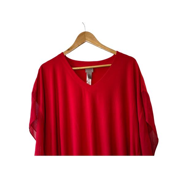 Easywear by Chico's Red Layered V-Neckline Boxy Blouse Top Women's Large 12 - Picture 2 of 7